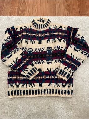 Woolrich Vintage 1980s Cream Fair Isle Cowl-Neck virgin wool Sweater